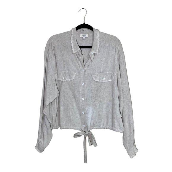 Umgee Textured Linen/Cotton Oversized Frayed Collar Draw String Waist Oatmeal Si - Picture 1 of 11